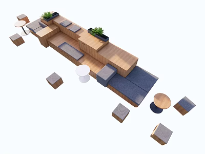 Modern Outdoor Chair Set With Wooden Structure Cushions And Decorative Plants 3d model