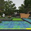 Modern Residential Landscape With Lush Trees Greenery Water Feature Flower Beds And Paved Area