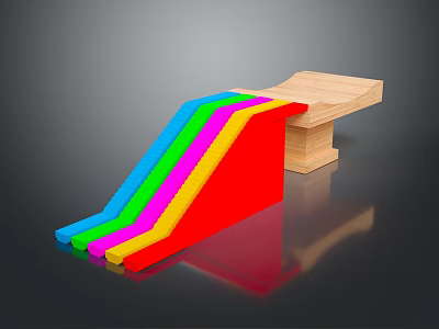 Colorful Wooden Slide Structure With Multiple Colored Chutes And Smooth Surface Design 3d model