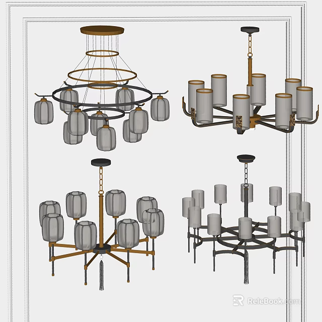 Modern Chandelier Designs With Multiple Light Fixtures And Metal Frame Structures 3d model