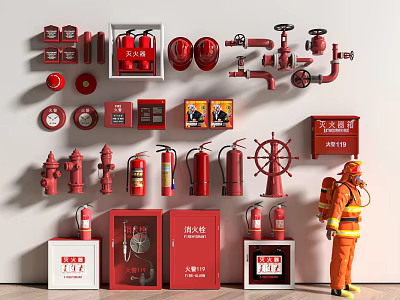 Comprehensive Collection of Fire Fighting Equipment Including Extinguishers Hydrants Helmets and Suits 3d model