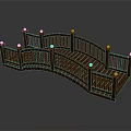 Wooden Garden Arch Bridge With Curved Railing And White Spherical Accents