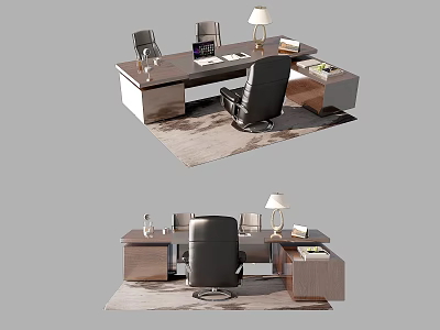 Modern Office Desk Setup With Black Chair Table Lamp And Drawer Cabinet 3d model