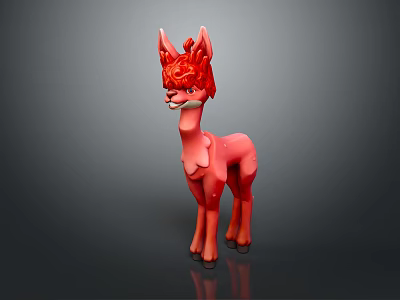 Cute Pink Llama Figurine With Red Fluffy Hair And Standing Pose Design 3d model