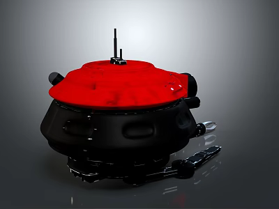 Red Top Black Body Spacecraft With Antenna And Base Structure For Space Exploration 3d model