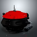 Red Top Black Body Spacecraft With Antenna And Base Structure For Space Exploration