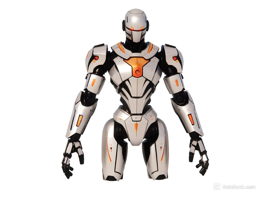 Smart Machine Humanoid Robot Featuring Silver And Orange Mechanical Design With Articulated Joints 3d model 