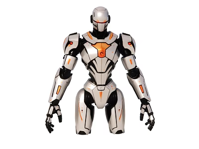 Smart Machine Humanoid Robot Featuring Silver And Orange Mechanical Design With Articulated Joints 3d model