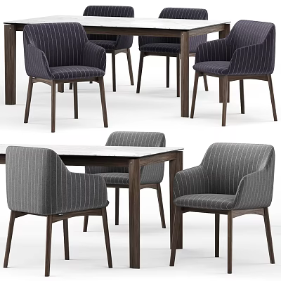 Modern Striped Gray Dining Table Set With Wooden Frame And Chairs 3d model