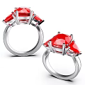 Elegant Red Gemstone Rings With Silver Band And Delicate Three Stone Design