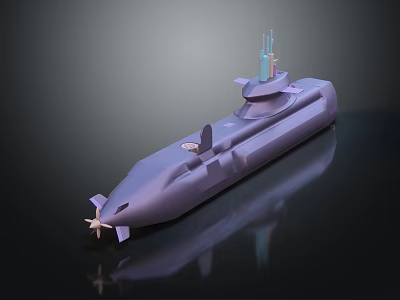 Detailed Purple Submarine Watercraft Model Featuring Command Tower And Propeller 3d model