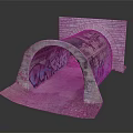 Abandoned Arch Tunnel And Brick Wall Outdoor Scene With Colorful Graffiti And Mossy Ground