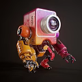 Colorful Cartoon Robot Character With Large Lens Head And Mechanical Limbs