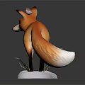 Orange Fur Fox Model Standing On White Snow Base With Green Grass Around
