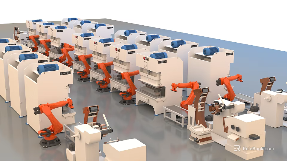 Advanced Industrial Equipment With Robotic Arms And Automated Manufacturing Line 3d model 
