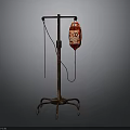 Vintage Medical Infusion Stand With Metal Frame Red Bag And Wheels