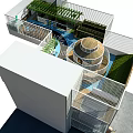 Modern Outdoor Courtyard Space With Circular Structure Green Plants And Fencing Design
