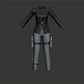 3D Model Character Outfit Featuring Black Leather Jacket Gray Jeans and Side Holsters 3d model