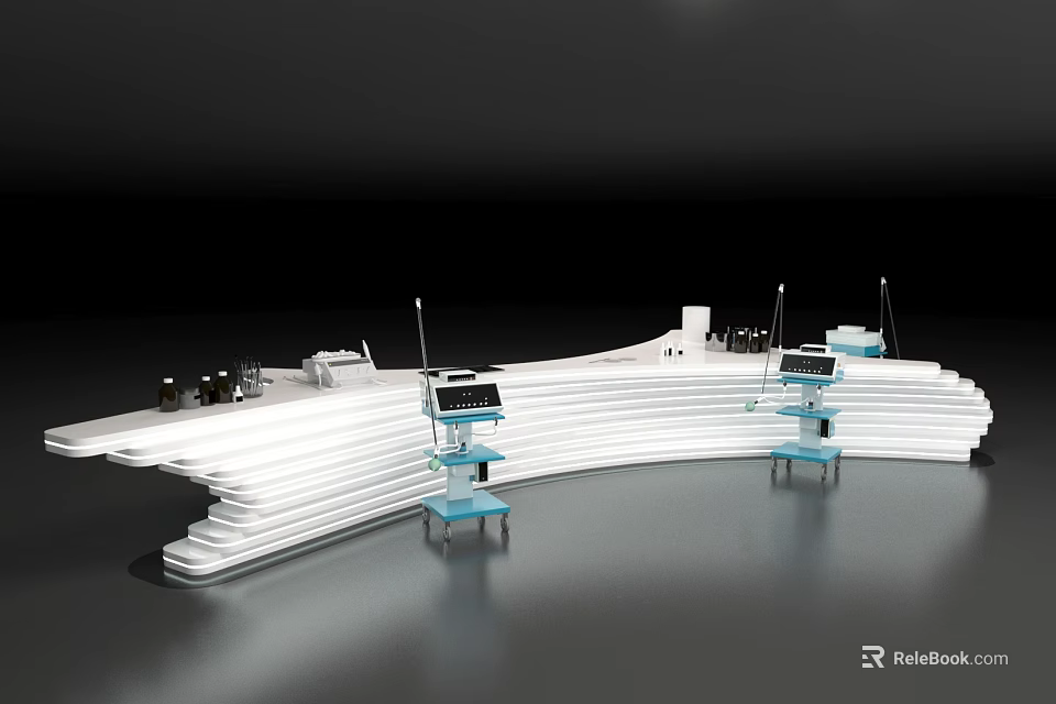Modern White Curved Display Shelves With Layered Structure And Blue Accent Tables 3d model 