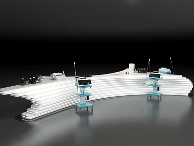 Modern White Curved Display Shelves With Layered Structure And Blue Accent Tables 3d model