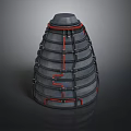 Conical Industrial Mechanical Structure With Black Shell And Red Pipeline Details
