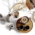 Minimalist Natural Decorative Ornament Set With Twigs Vase Ceramic Jars And Plates