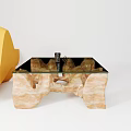 Light Brown Irregular Shape Coffee Table With Glass Top And Marble Base Interior 3d model