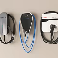 Wall Mounted Electric Vehicle Charging Stations With Charging Cables And Modern Designs