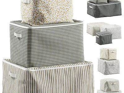 Fabric Storage Boxes With Checkered Striped And Floral Patterns Stacked In Various Sizes 3d model
