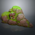 Natural Wood and Stone Rock with Green Moss and Embedded Mask 3d model