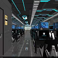 Futuristic Gaming Internet Cafe With Multiple Computers Comfortable Seats And Counter 3d model