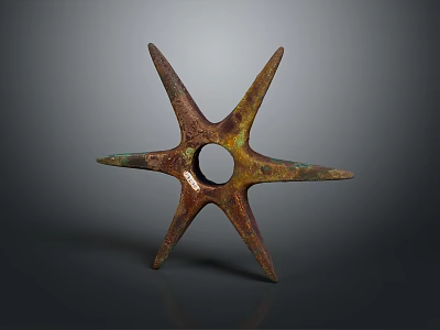 Ancient Rusted Bronze Star Shaped Artifact With Spiked Edges And Central Hole 3d model
