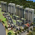 Aerial View Planning of High Rise Apartments Low Rise Houses Green Areas and Waterfront