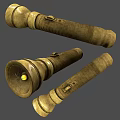 Vintage Brass Flashlights Multiple Views With Textured Body And Yellow Bulb