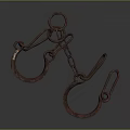 Antique Rusted Iron Handcuffs With Chain Link And Metal Ring Restraints