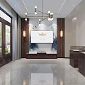 Modern Public Office Space Featuring Long Tables Comfortable Chairs Hanging Lights And Large Windows