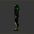 Ninja Character In Black Green And Gold Detailed Costume With Helmet
