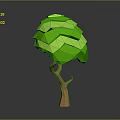 Cartoon Scene with Low Poly Tree Vibrant Green Canopy and Brown Trunk