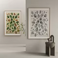 Framed Leaf Pattern Paintings For Wall Decor With Green Plant And Sink 3d model