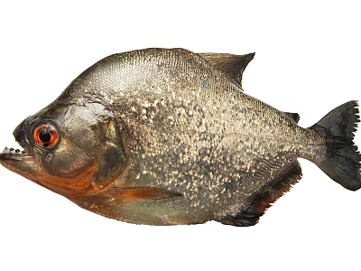 Fierce Aquatic Piranha With Red Eyes Sharp Teeth Silver Spotted Body And Black Tail 3d model