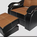 Modern Single Sofa With Black Leather Frame Brown Cushions And Matching Ottoman