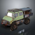 Green Off Road Vehicle With Roof Rack Large Tires And Open Cargo Bed