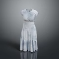 Elegant Sleeveless Dress With Fitted Waist And Layered Blue White Skirt