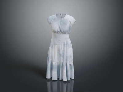 Elegant Sleeveless Dress With Fitted Waist And Layered Blue White Skirt 3d model