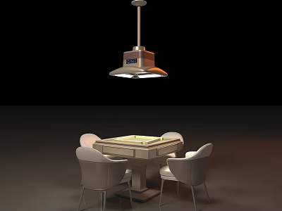 Modern Interior With White Mahjong Table Four Chairs And Pendant Light 3d model