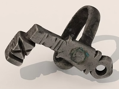 Antique Carved Metal Key Artifact With Intricate Patterns And Ring Structure 3d model
