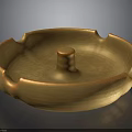 Golden Shiny Round Ashtray With Central Column And Grooved Metallic Edges