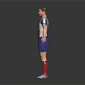 3D Rendered Male Soccer Character In Red Blue Uniform Standing With Arms Outstretched