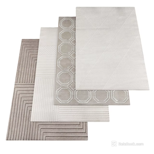 Modern square rugs featuring geometric patterns and striped designs for home decor 3d model