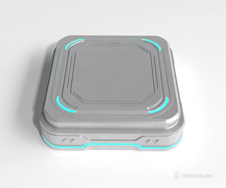 Modern Electronic Device Gray Square Design With Blue LED Lights On Edges 3d model 
